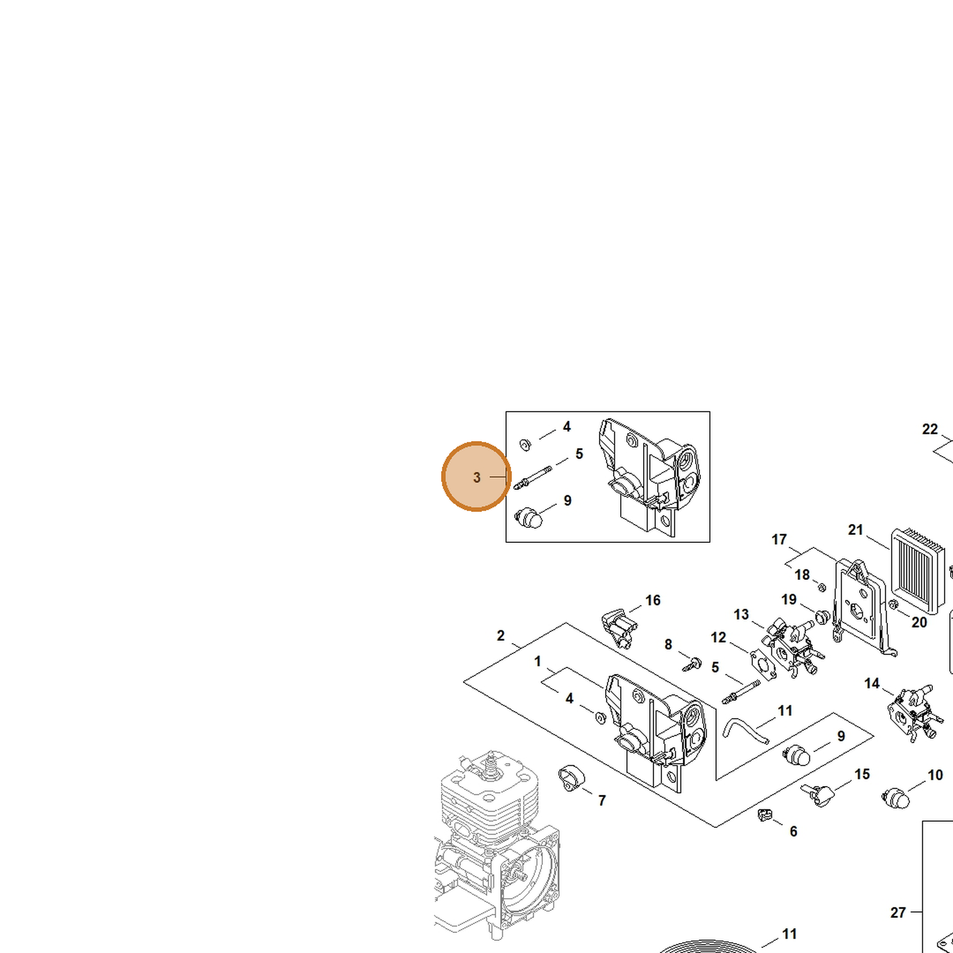 STIHL part 4128-120-0151 — IPL diagram snippet (6x zoom, amber highlight)