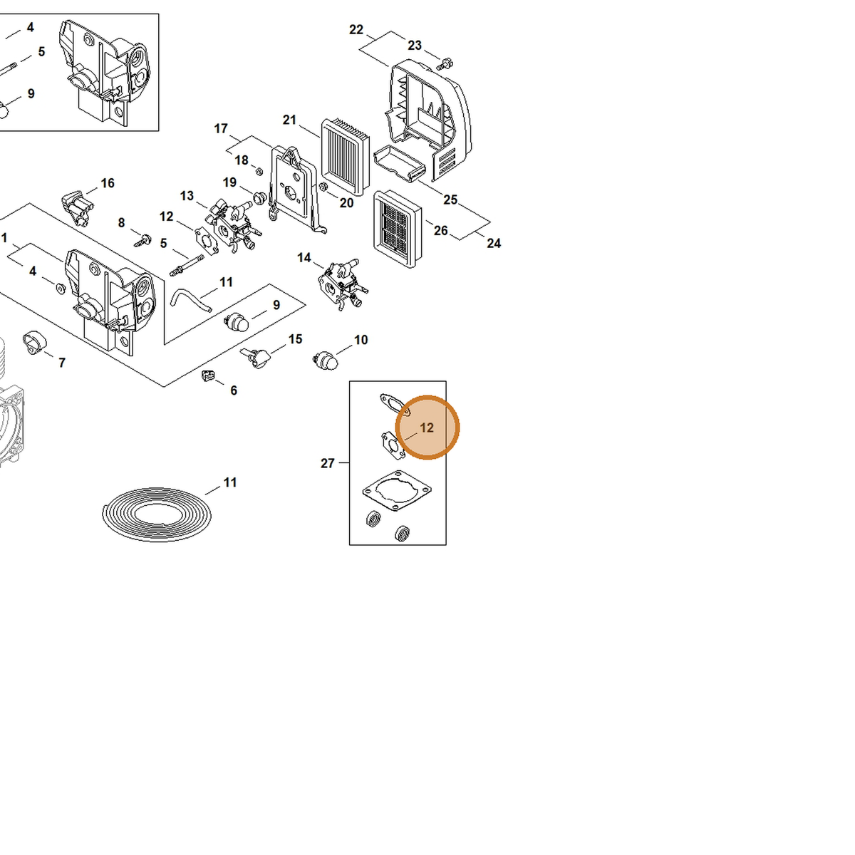STIHL part 4128-129-0900 — IPL diagram snippet (6x zoom, amber highlight)