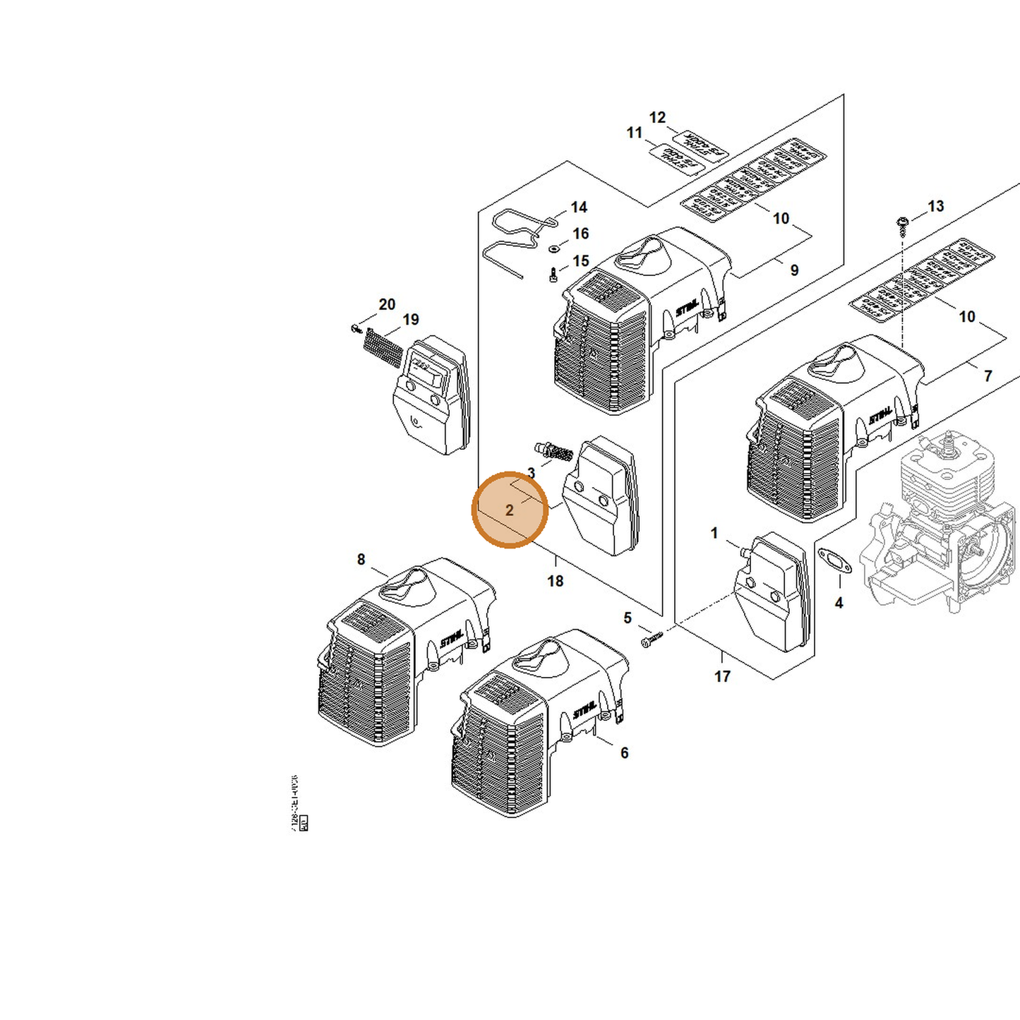 STIHL part 4128-140-0601 — IPL diagram snippet (6x zoom, amber highlight)