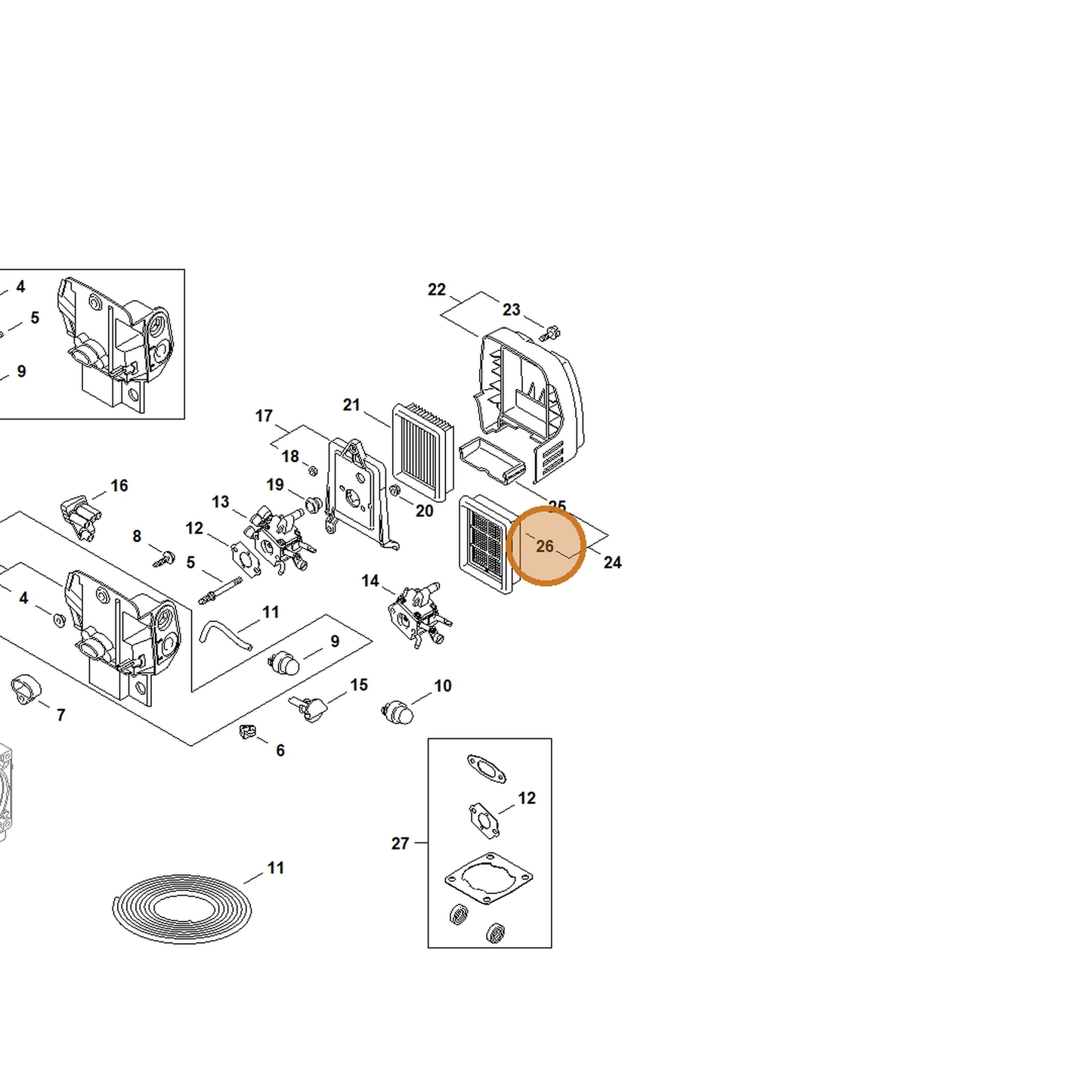 STIHL part 4128-141-0310 — IPL diagram snippet (6x zoom, amber highlight)