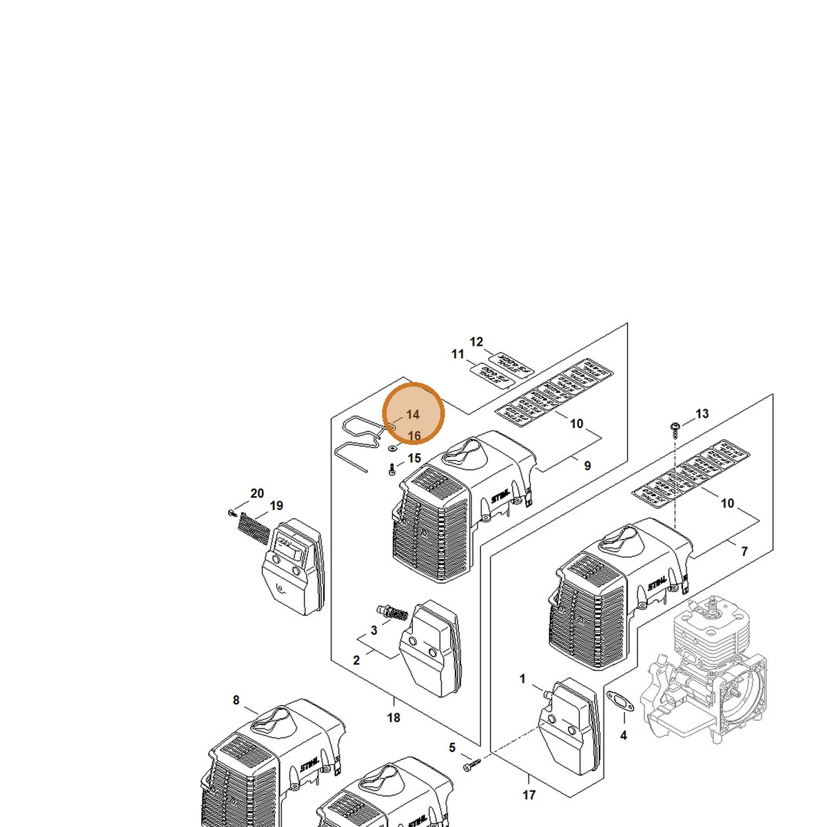 STIHL part 4128-141-2600 — IPL diagram snippet (6x zoom, amber highlight)