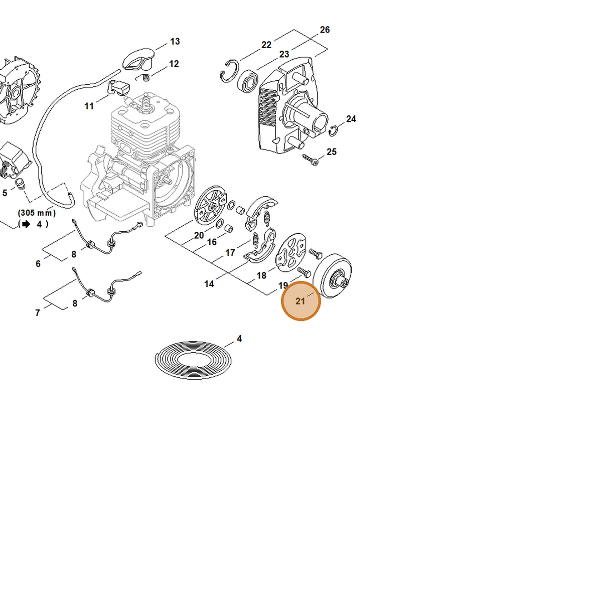 STIHL part 4128-160-2900 — IPL diagram snippet (6x zoom, amber highlight)