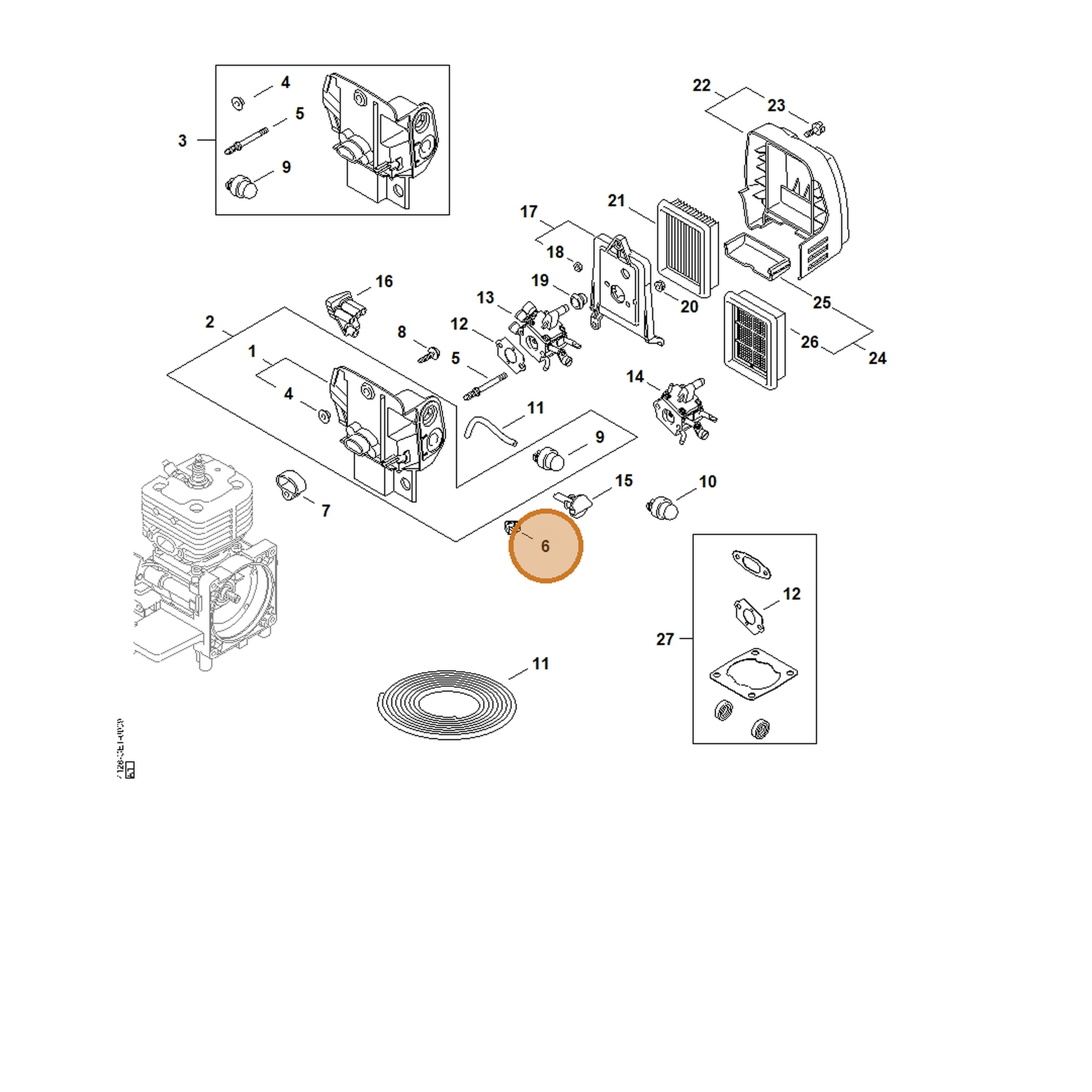 STIHL part 4128-182-0700 — IPL diagram snippet (6x zoom, amber highlight)