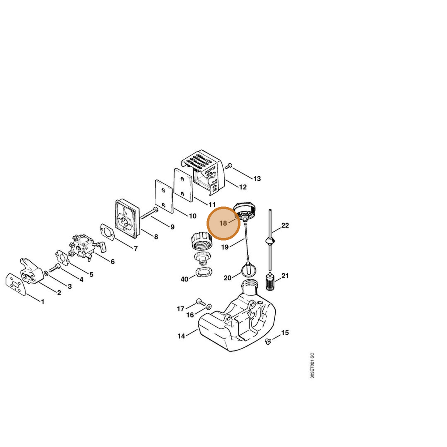 STIHL part 4128-350-0505 — IPL diagram snippet (6x zoom, amber highlight)