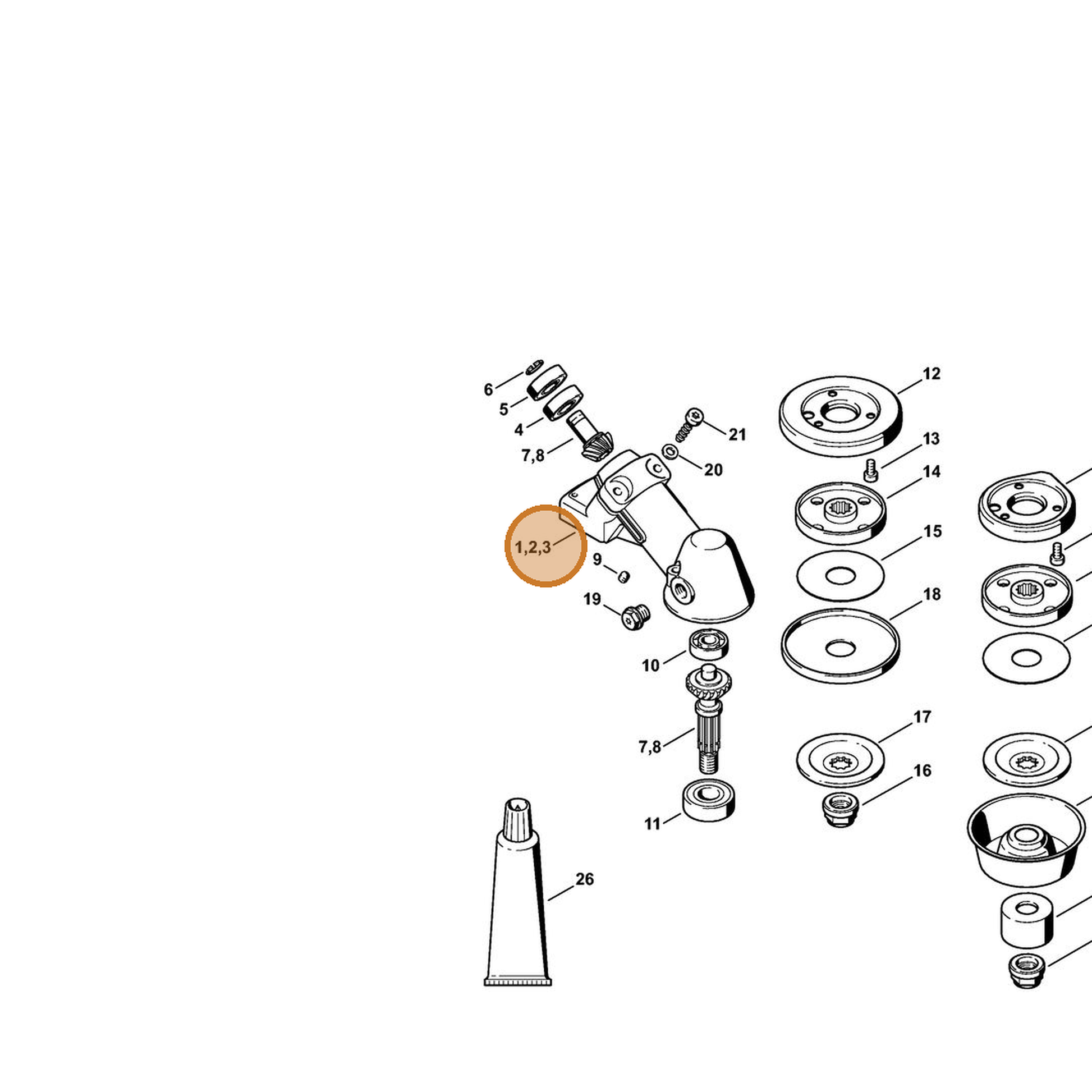 STIHL part 4128-641-0351 — IPL diagram snippet (6x zoom, amber highlight)