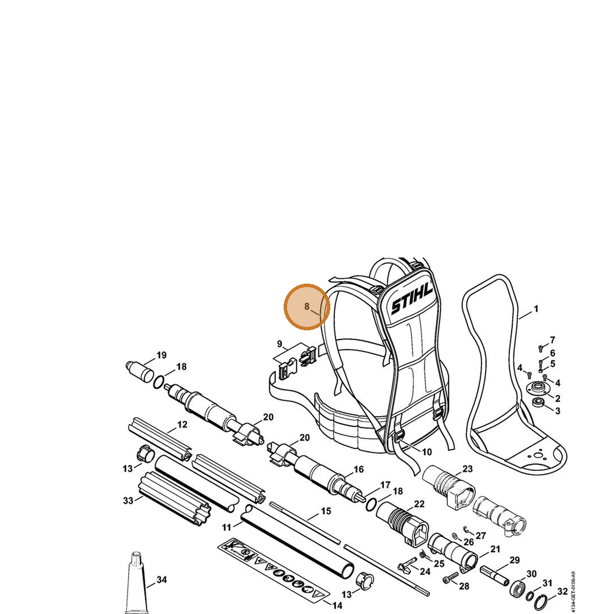 STIHL part 4128-710-9000 — IPL diagram snippet (6x zoom, amber highlight)