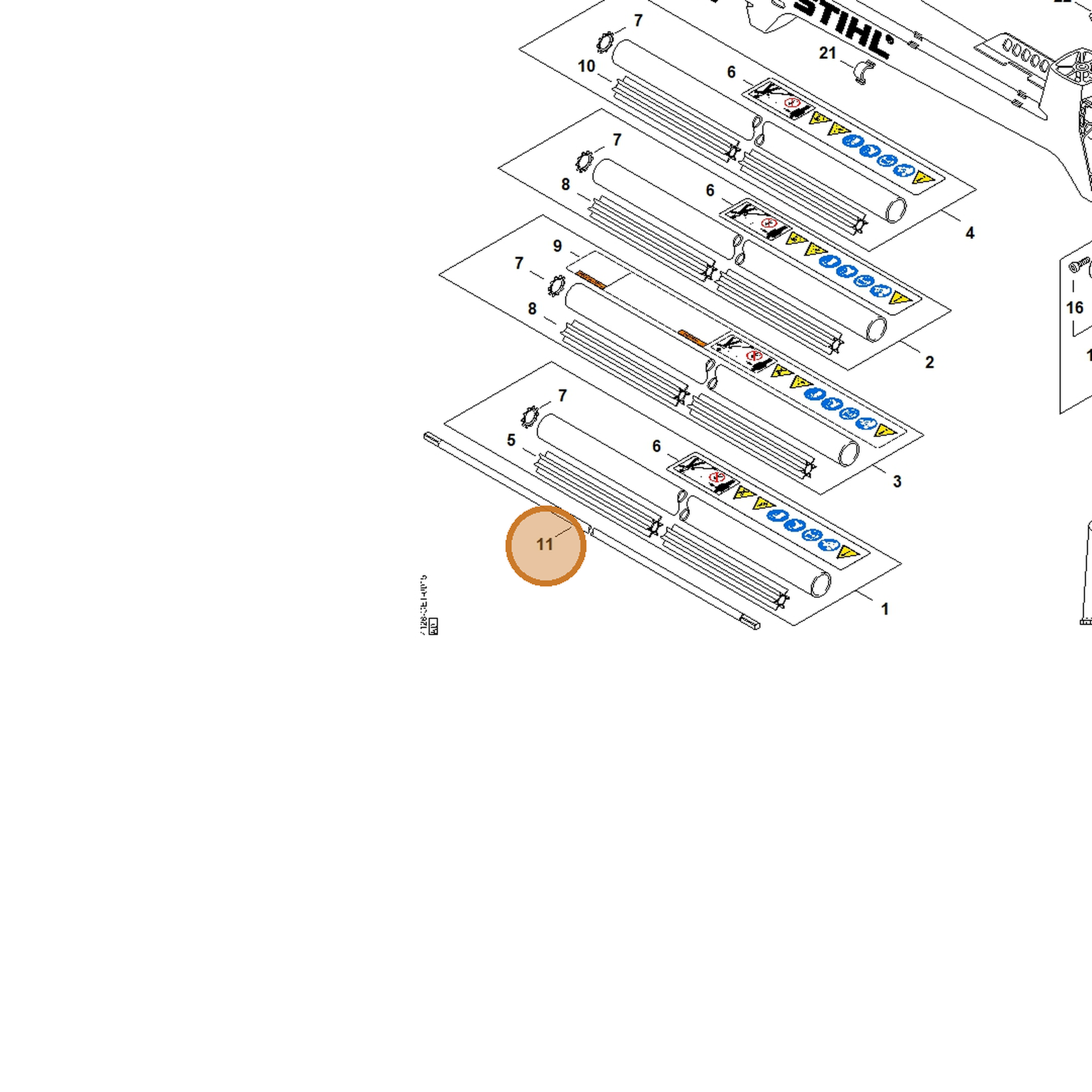 STIHL part 4128-711-3210 — IPL diagram snippet (6x zoom, amber highlight)
