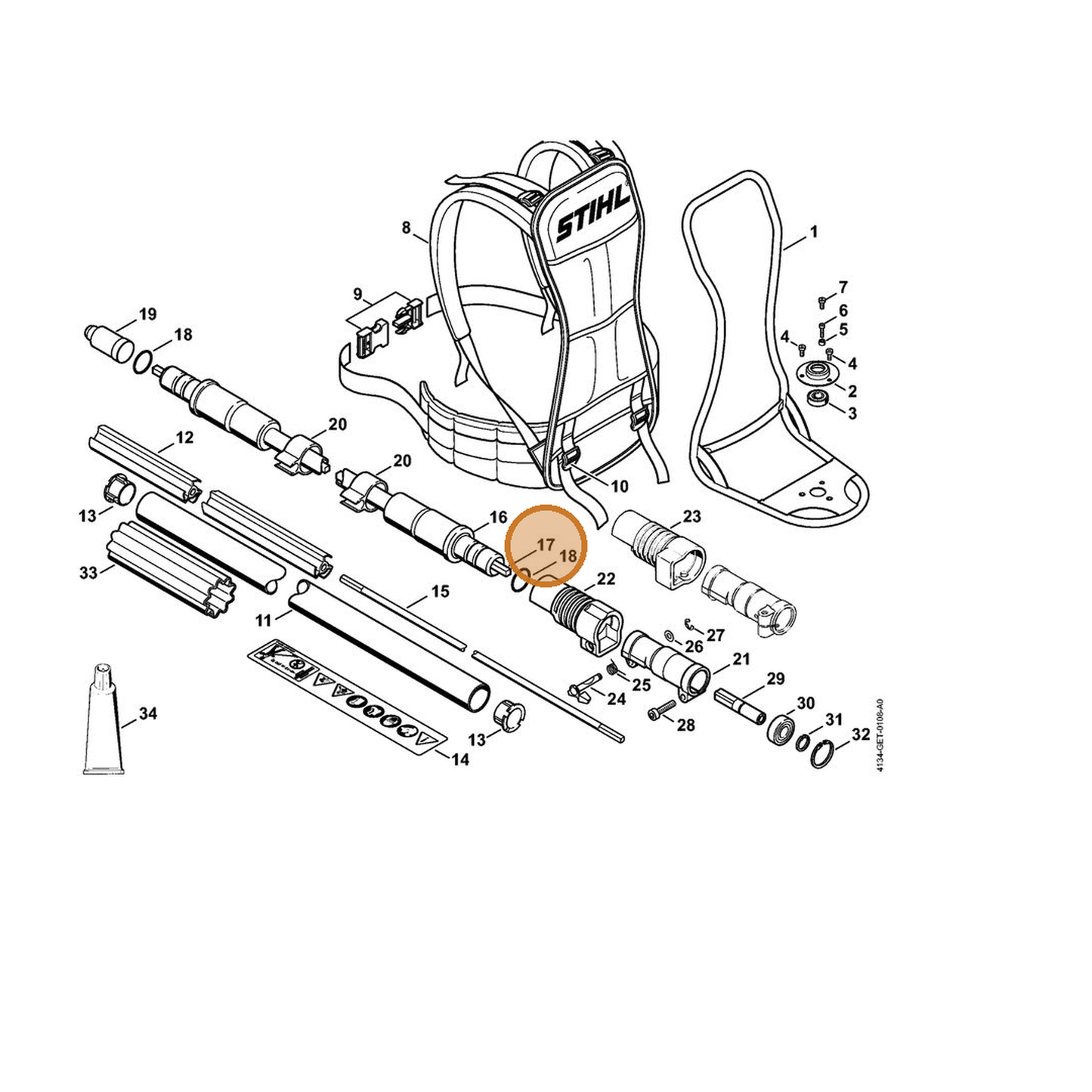 STIHL part 4128-711-3300 — IPL diagram snippet (6x zoom, amber highlight)