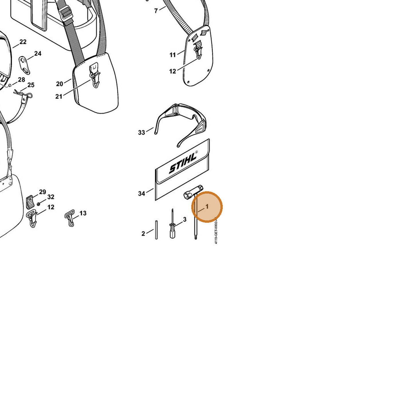 STIHL part 4128-890-3400 — IPL diagram snippet (6x zoom, amber highlight)