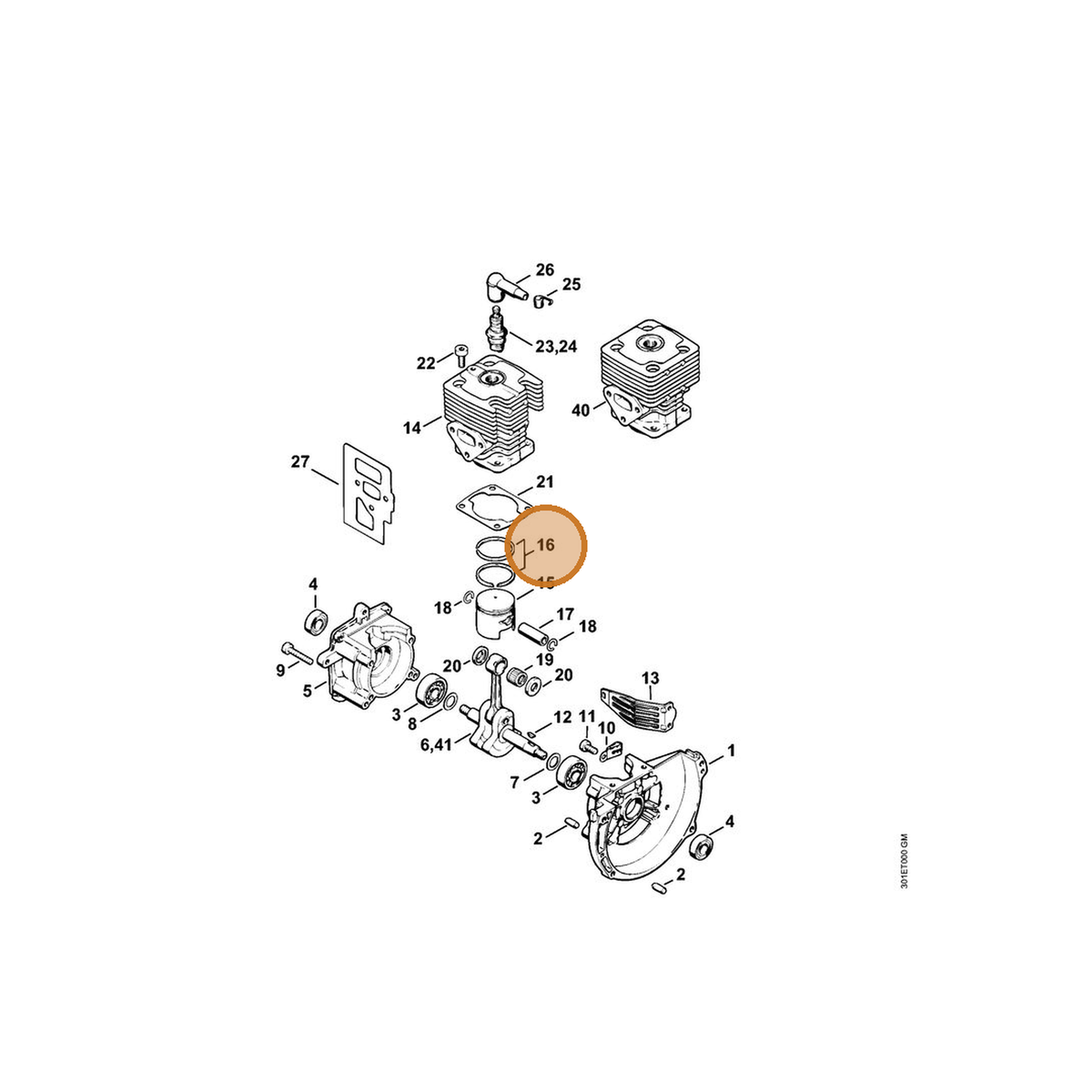 STIHL part 4129-034-3000 — IPL diagram snippet (6x zoom, amber highlight)