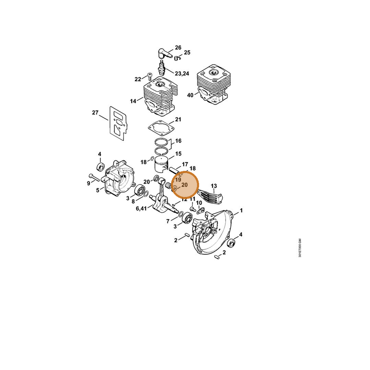 STIHL part 4129-036-8900 — IPL diagram snippet (6x zoom, amber highlight)