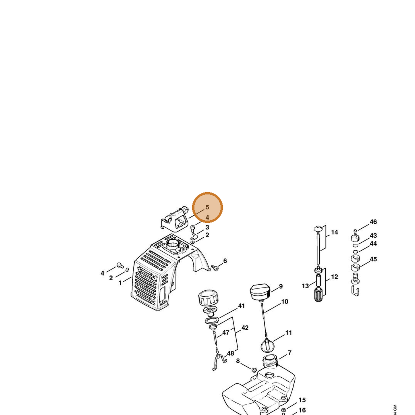 STIHL part 4129-084-9201 — IPL diagram snippet (6x zoom, amber highlight)