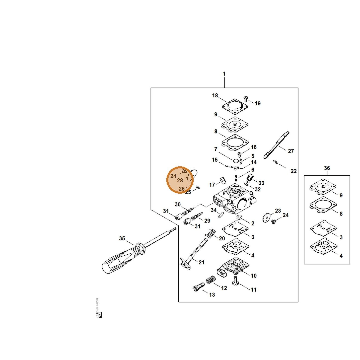 STIHL part 4130-121-2900 — IPL diagram snippet (6x zoom, amber highlight)
