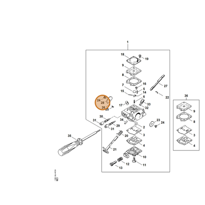 STIHL part 4130-121-2900 — IPL diagram snippet (6x zoom, amber highlight)