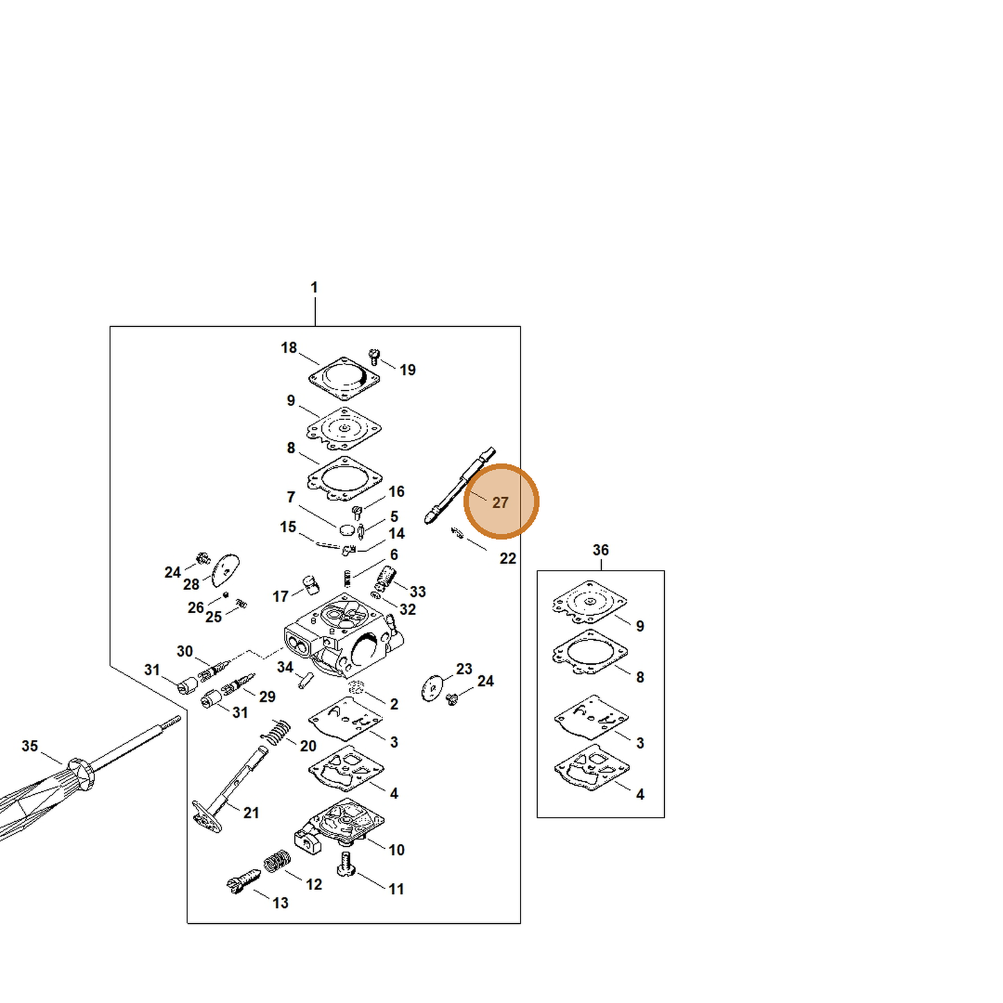 STIHL part 4130-121-3000 — IPL diagram snippet (6x zoom, amber highlight)