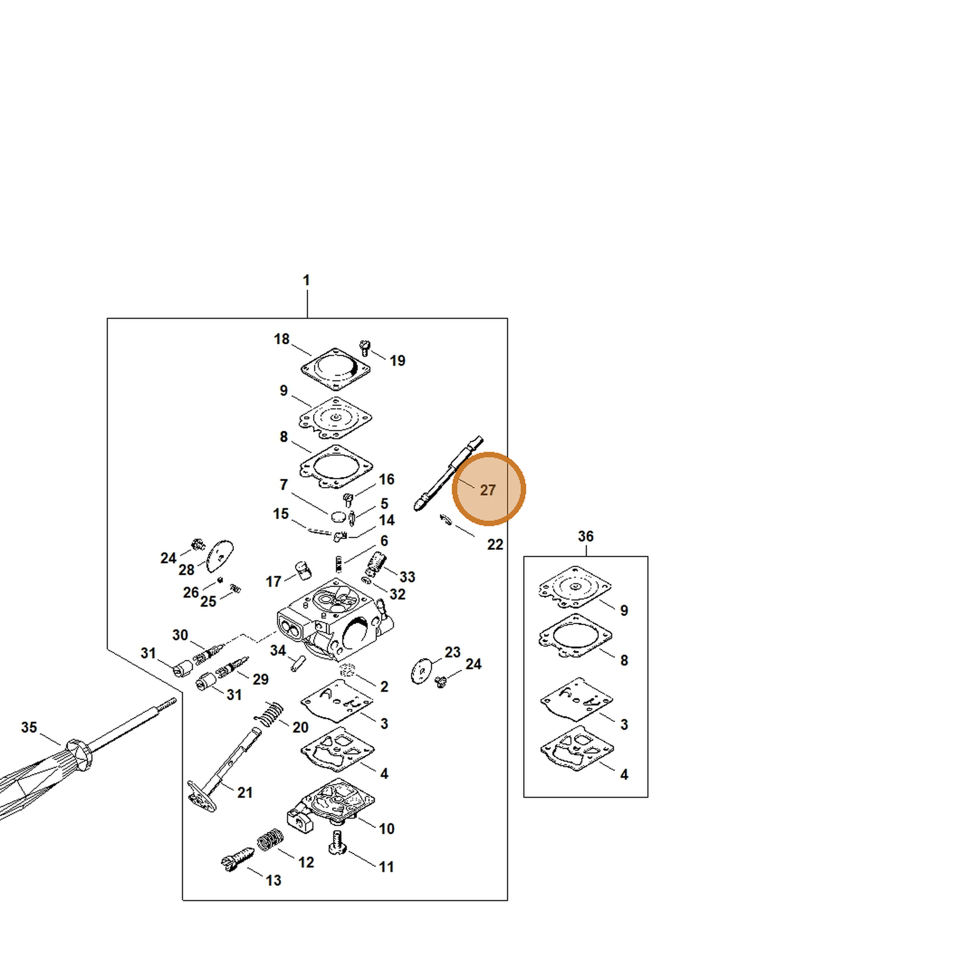STIHL part 4130-121-3000 — IPL diagram snippet (6x zoom, amber highlight)