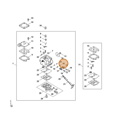 STIHL part 4130-121-8601 — IPL diagram snippet (6x zoom, amber highlight)