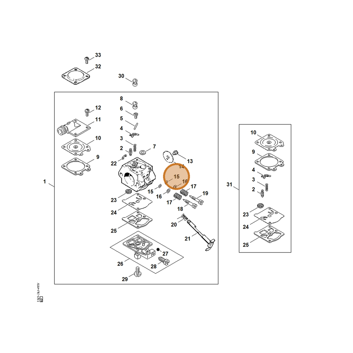 STIHL part 4130-122-3600 — IPL diagram snippet (6x zoom, amber highlight)