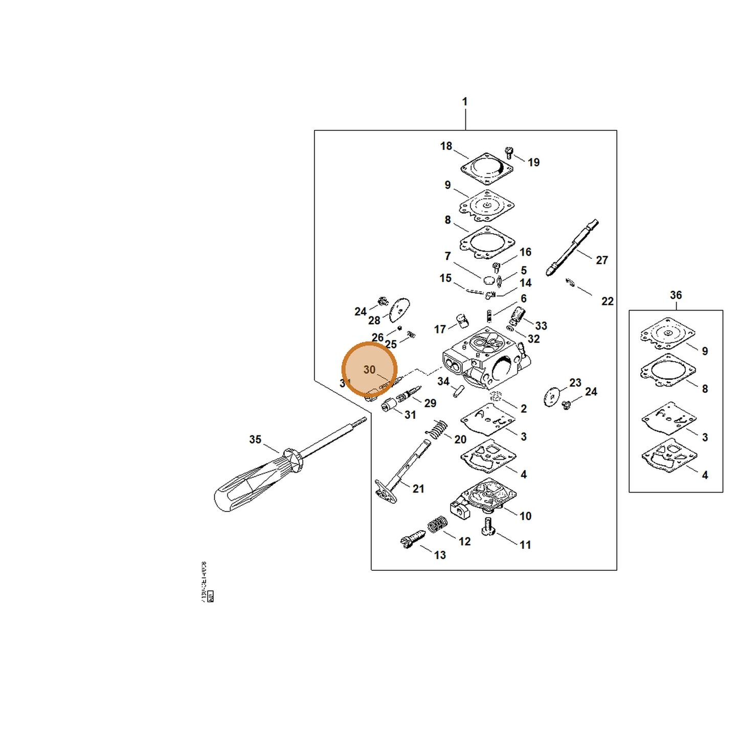 STIHL part 4130-122-6702 — IPL diagram snippet (6x zoom, amber highlight)