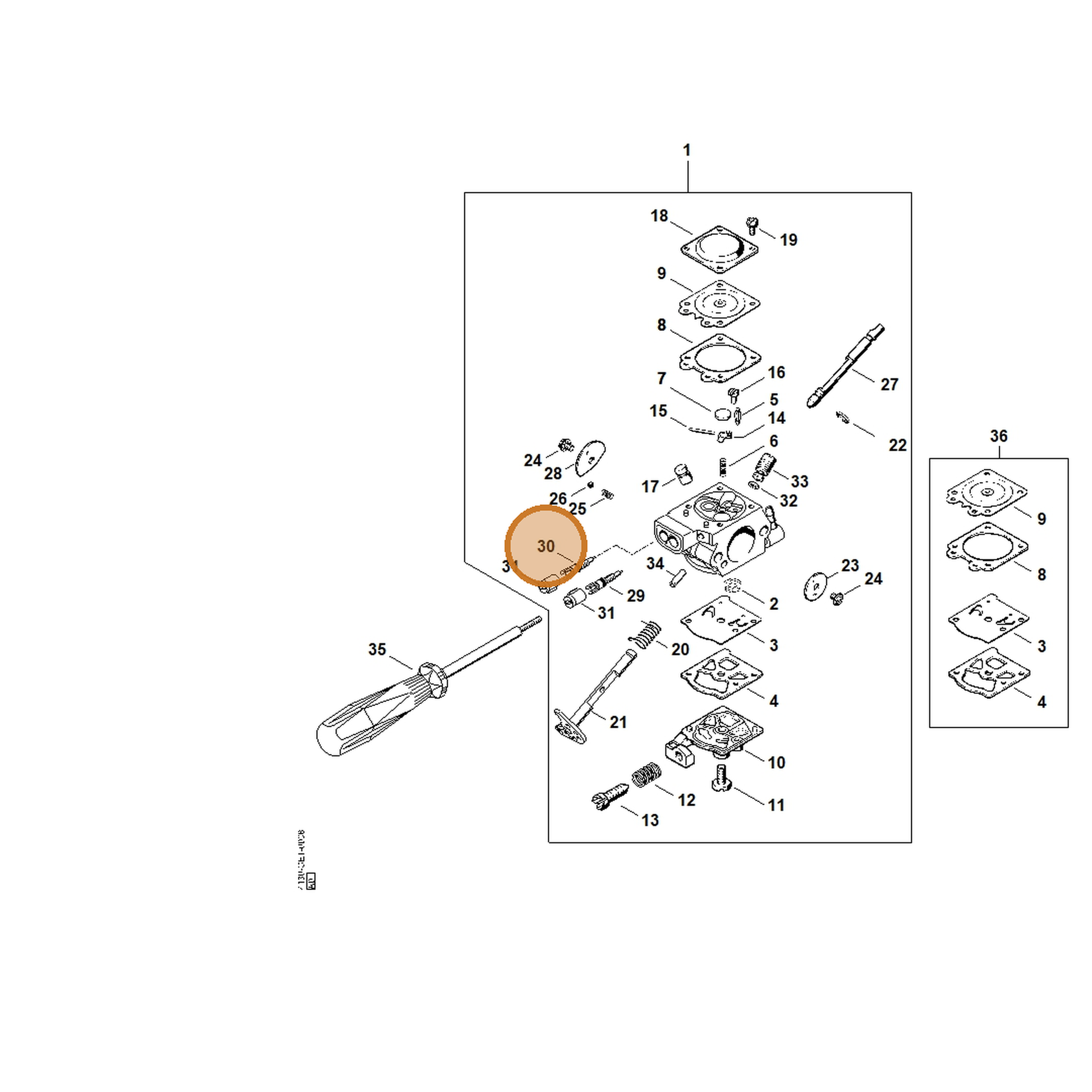 STIHL part 4130-122-6702 — IPL diagram snippet (6x zoom, amber highlight)