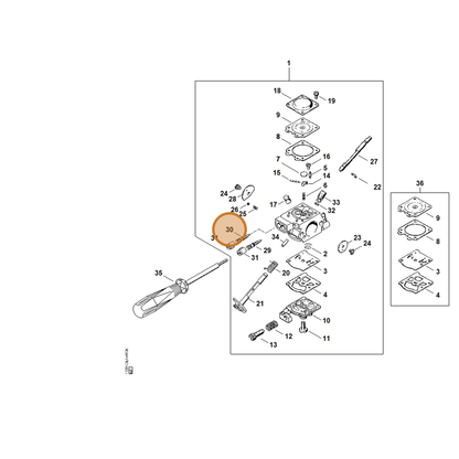 STIHL part 4130-122-6702 — IPL diagram snippet (6x zoom, amber highlight)