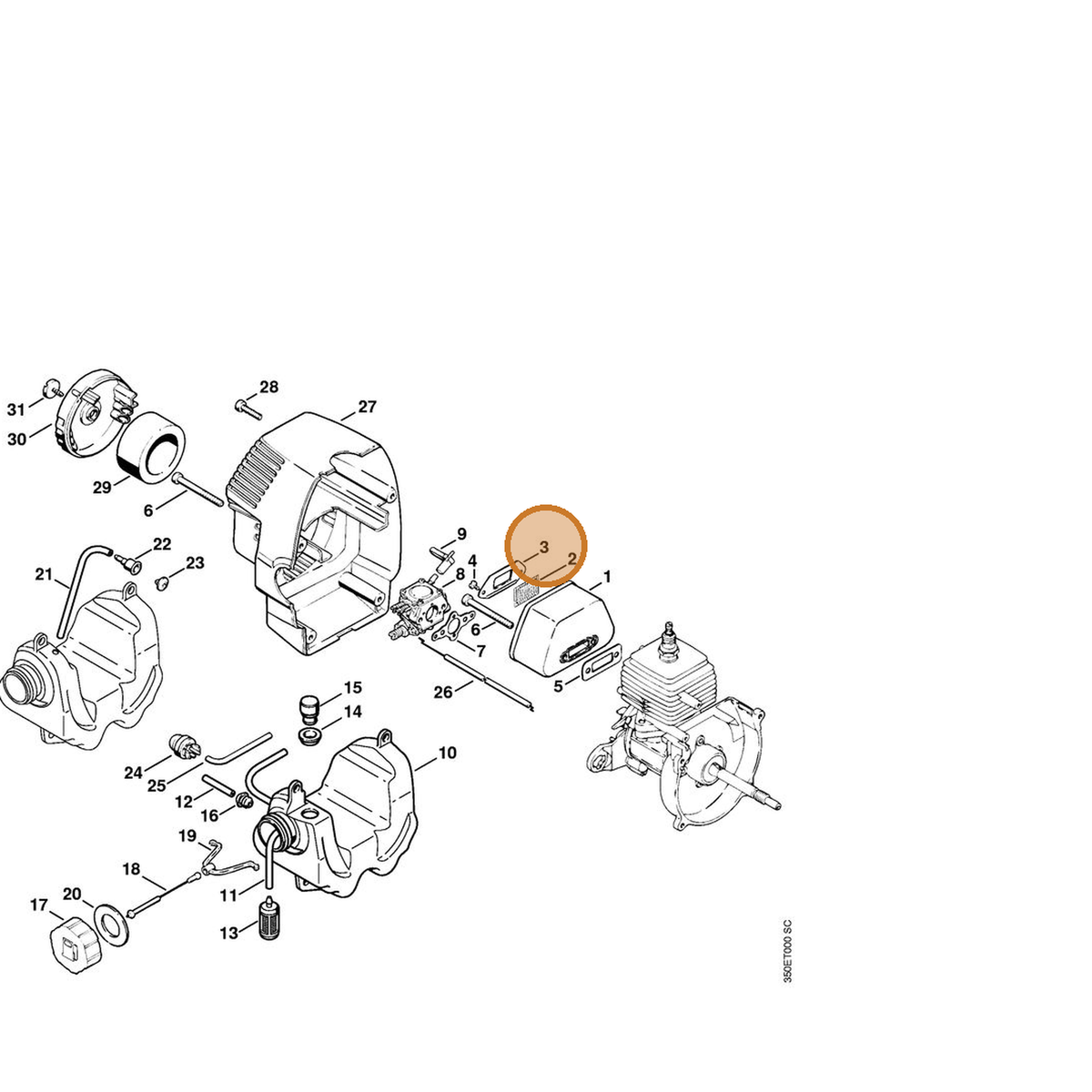 STIHL part 4130-145-3000 — IPL diagram snippet (6x zoom, amber highlight)