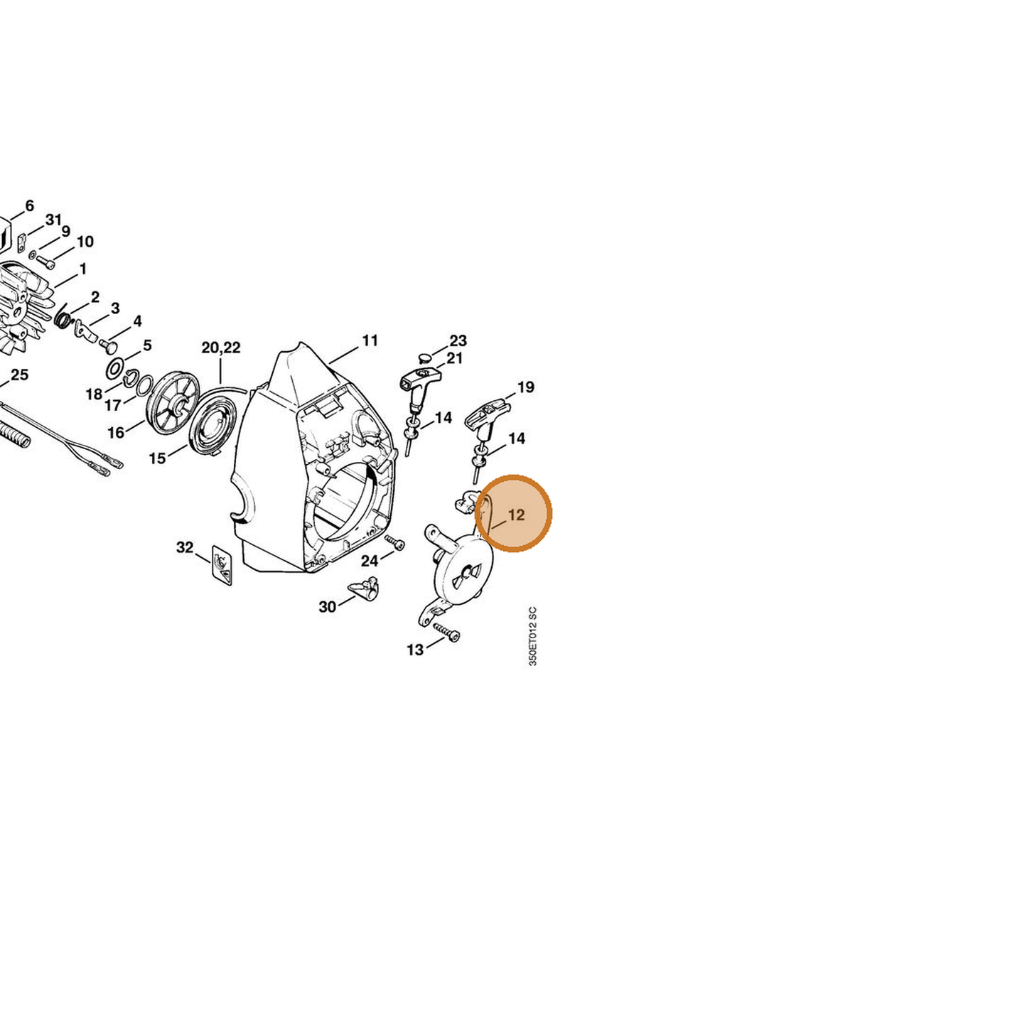 STIHL part 4130-195-0700 — IPL diagram snippet (6x zoom, amber highlight)