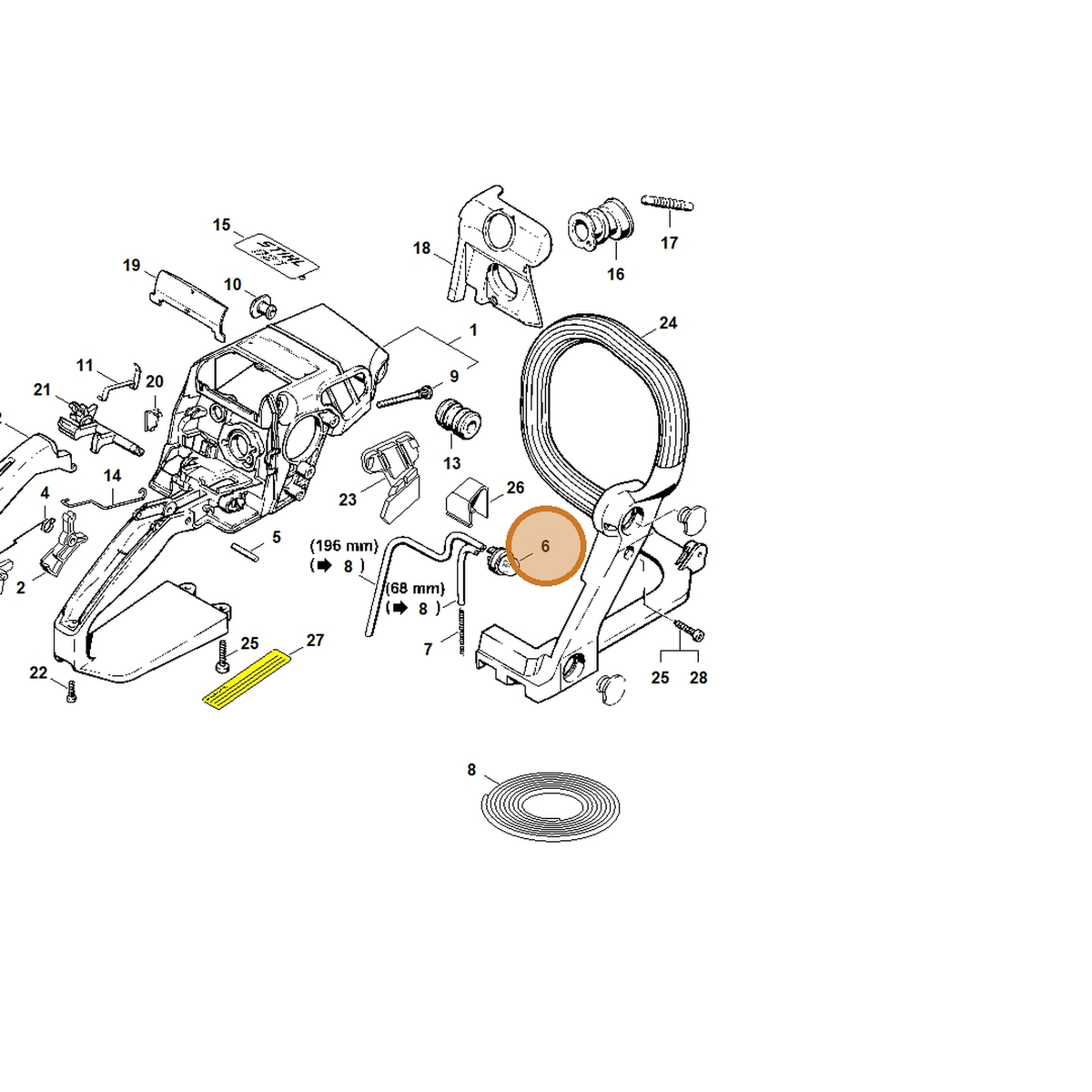 STIHL part 4130-350-6200 — IPL diagram snippet (6x zoom, amber highlight)