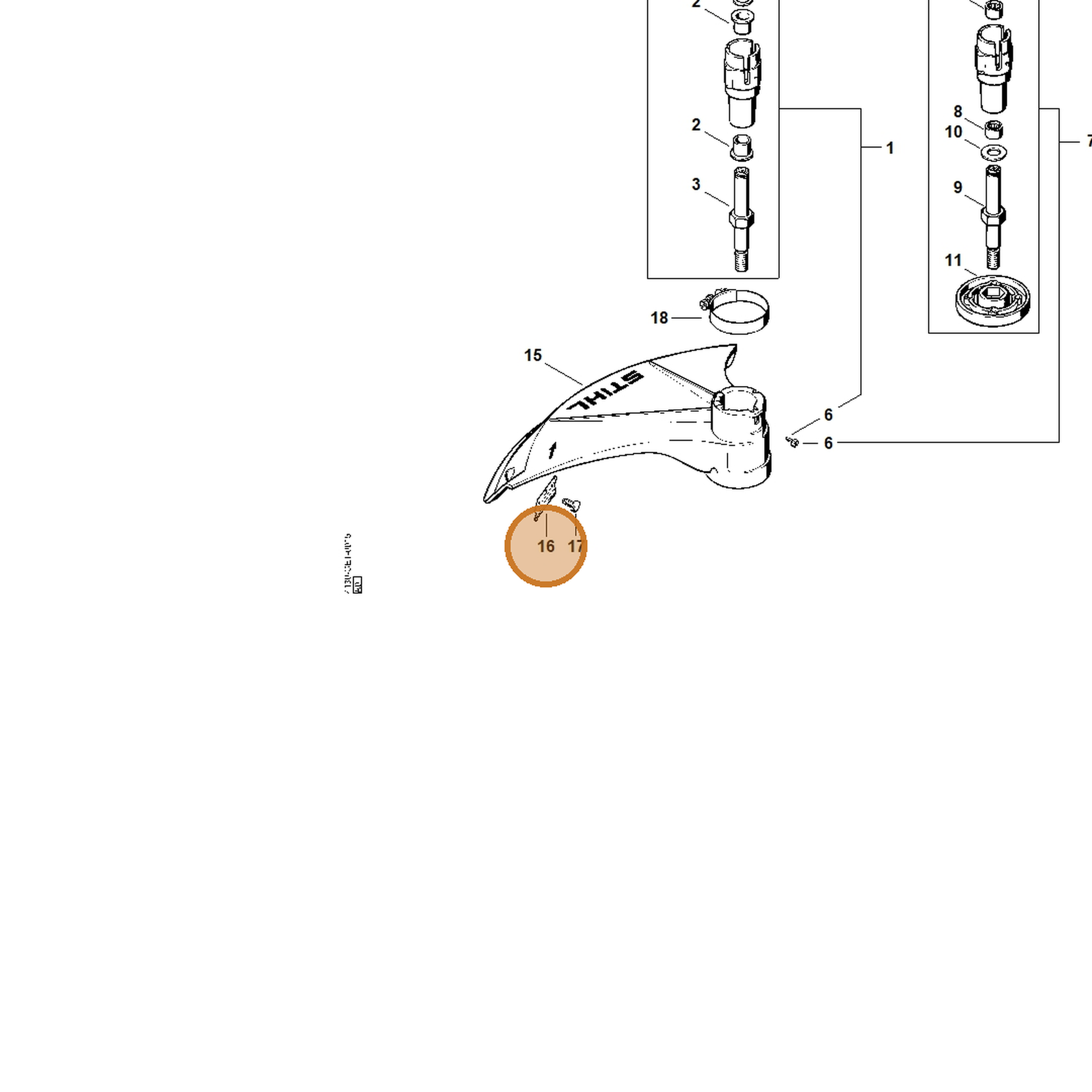STIHL part 4130-713-4100 — IPL diagram snippet (6x zoom, amber highlight)