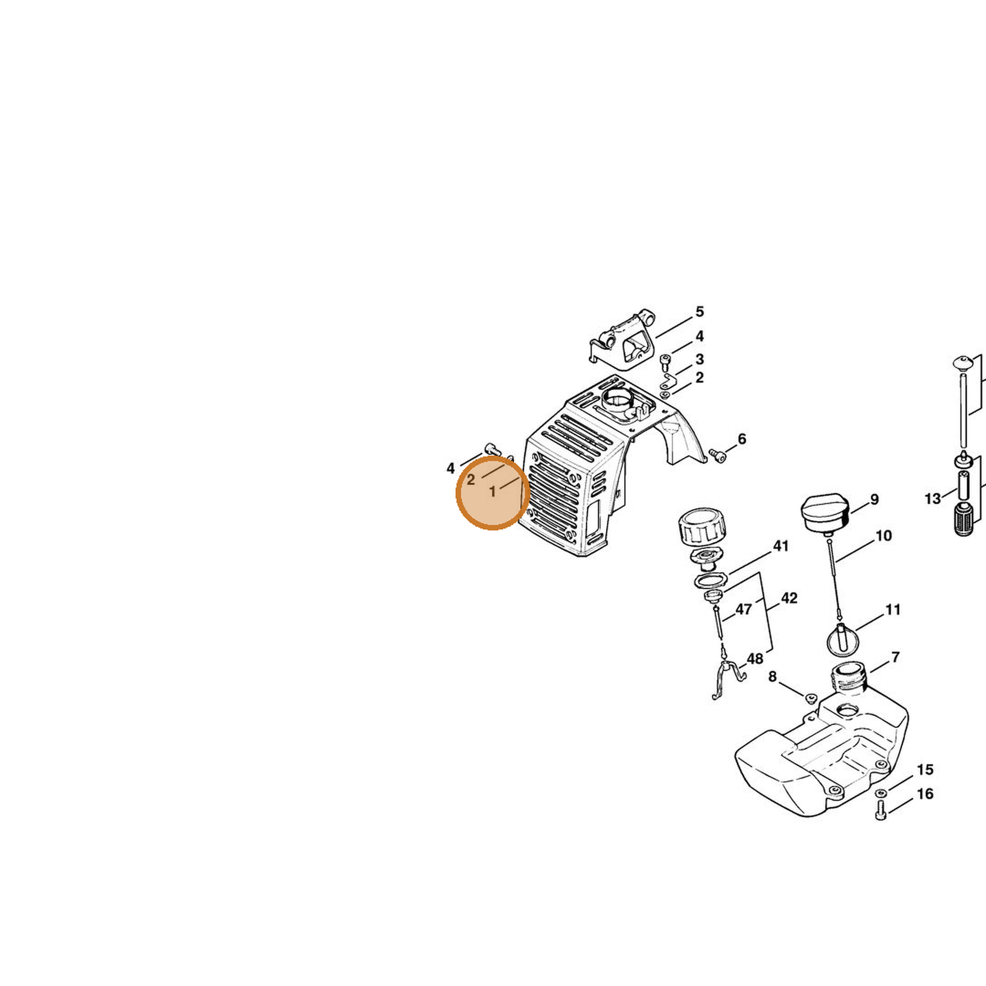 STIHL part 4132-080-1600 — IPL diagram snippet (6x zoom, amber highlight)