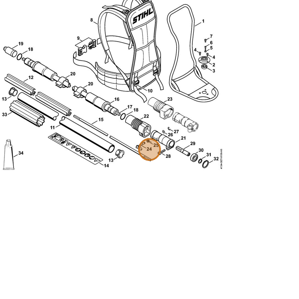 STIHL part 4132-162-5000 — IPL diagram snippet (6x zoom, amber highlight)
