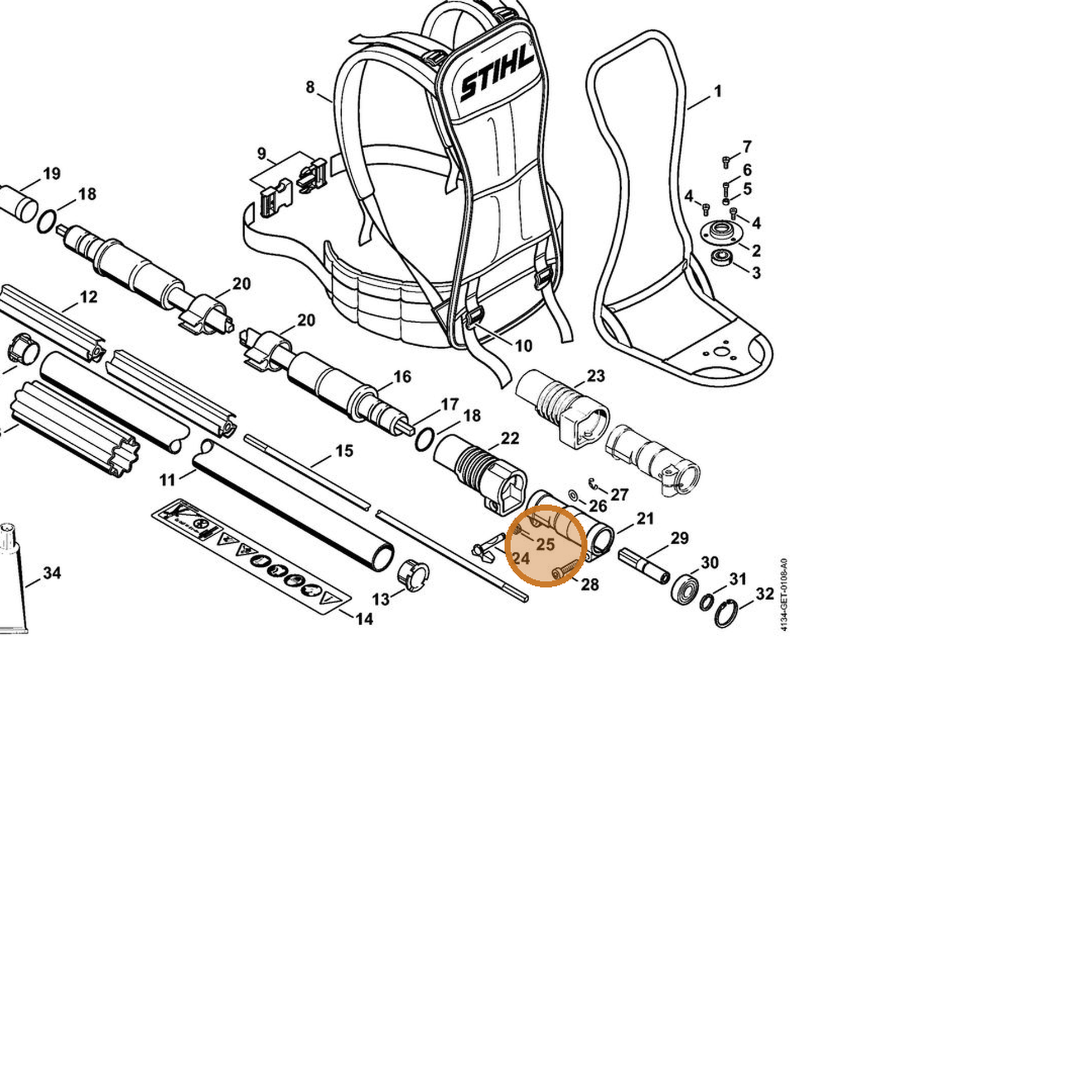 STIHL part 4132-162-7800 — IPL diagram snippet (6x zoom, amber highlight)