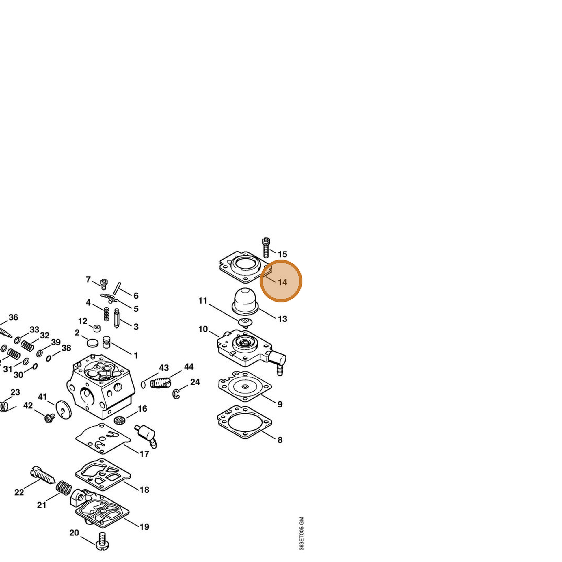 STIHL part 4133-121-0801 — IPL diagram snippet (6x zoom, amber highlight)