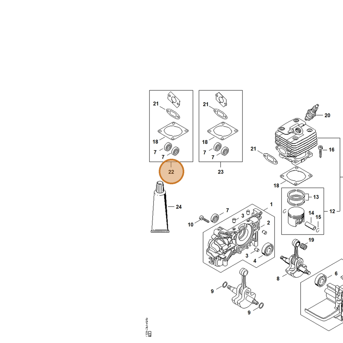 STIHL part 4134-007-1601 — IPL diagram snippet (6x zoom, amber highlight)