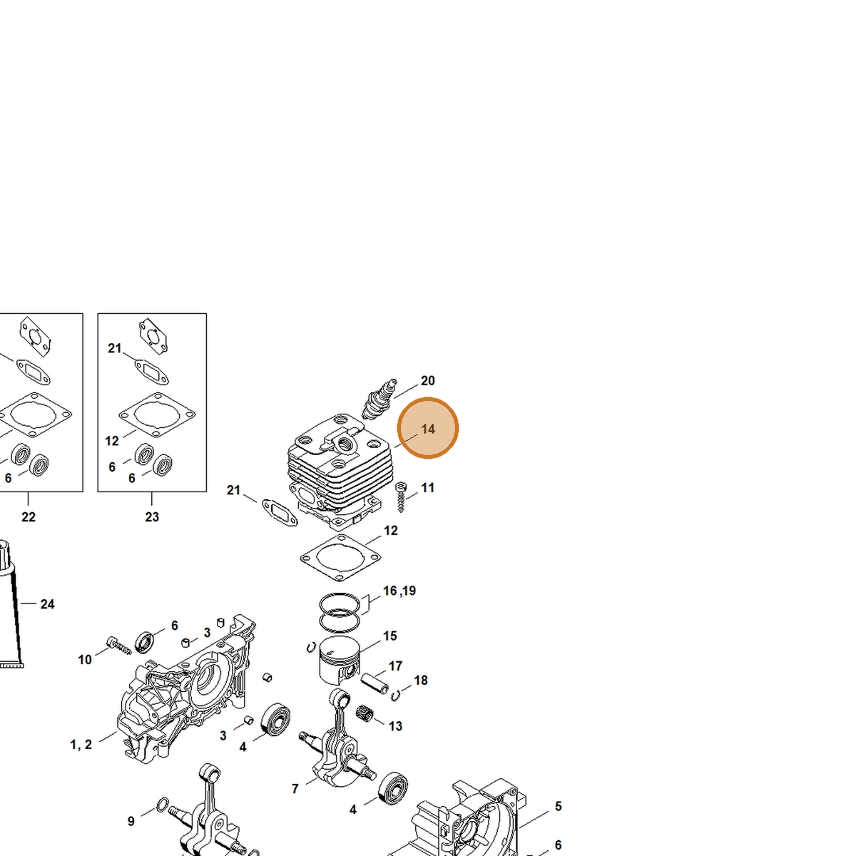 STIHL part 4134-020-1218 — IPL diagram snippet (6x zoom, amber highlight)