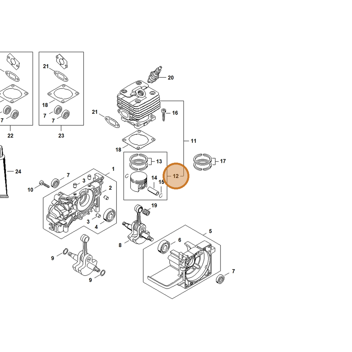 STIHL part 4134-030-2019 — IPL diagram snippet (6x zoom, amber highlight)