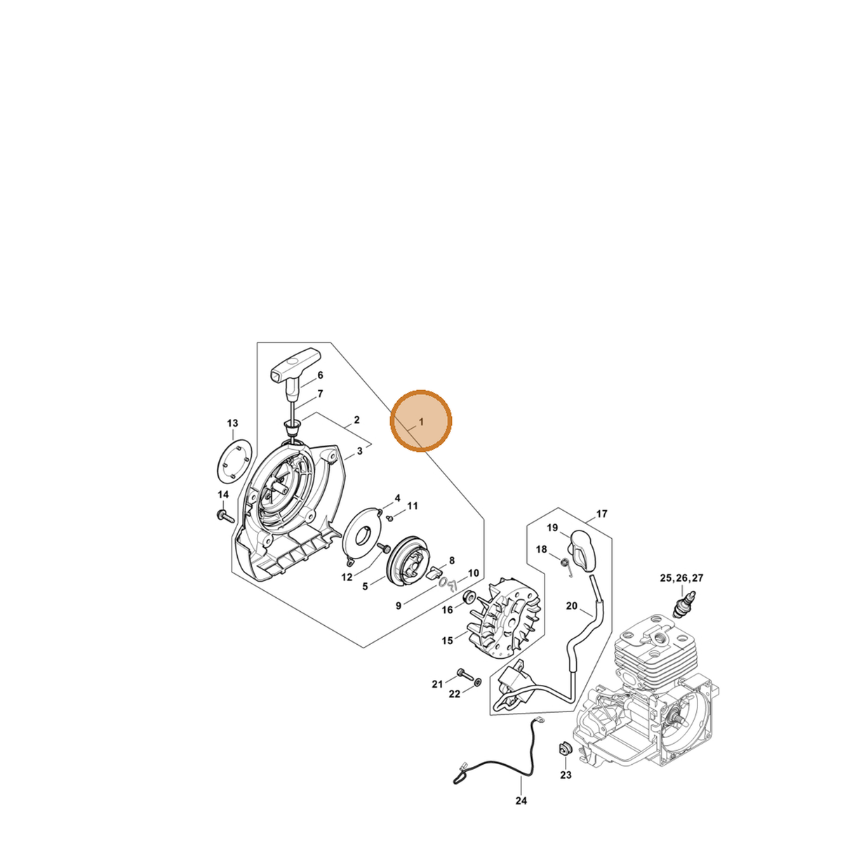 STIHL part 4134-080-2103 — IPL diagram snippet (6x zoom, amber highlight)