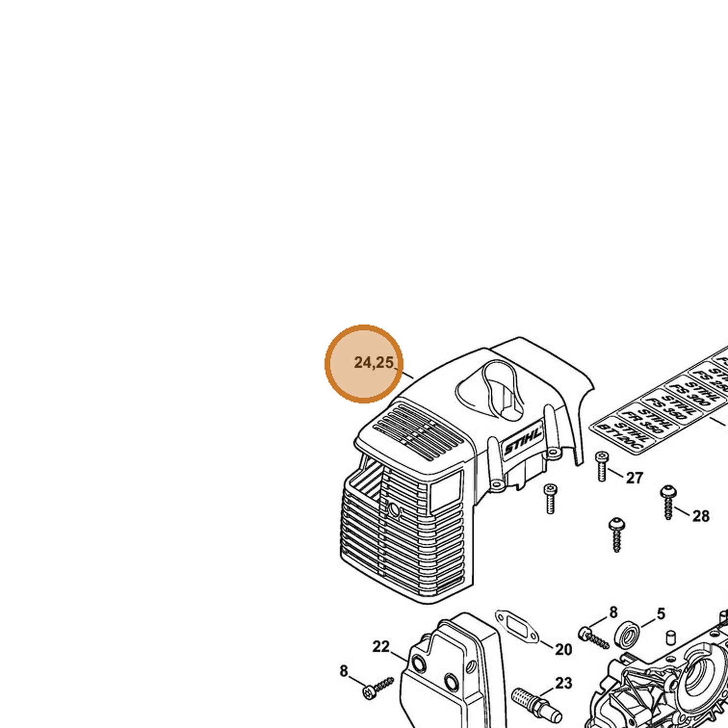 STIHL part 4134-084-0912 — IPL diagram snippet (6x zoom, amber highlight)