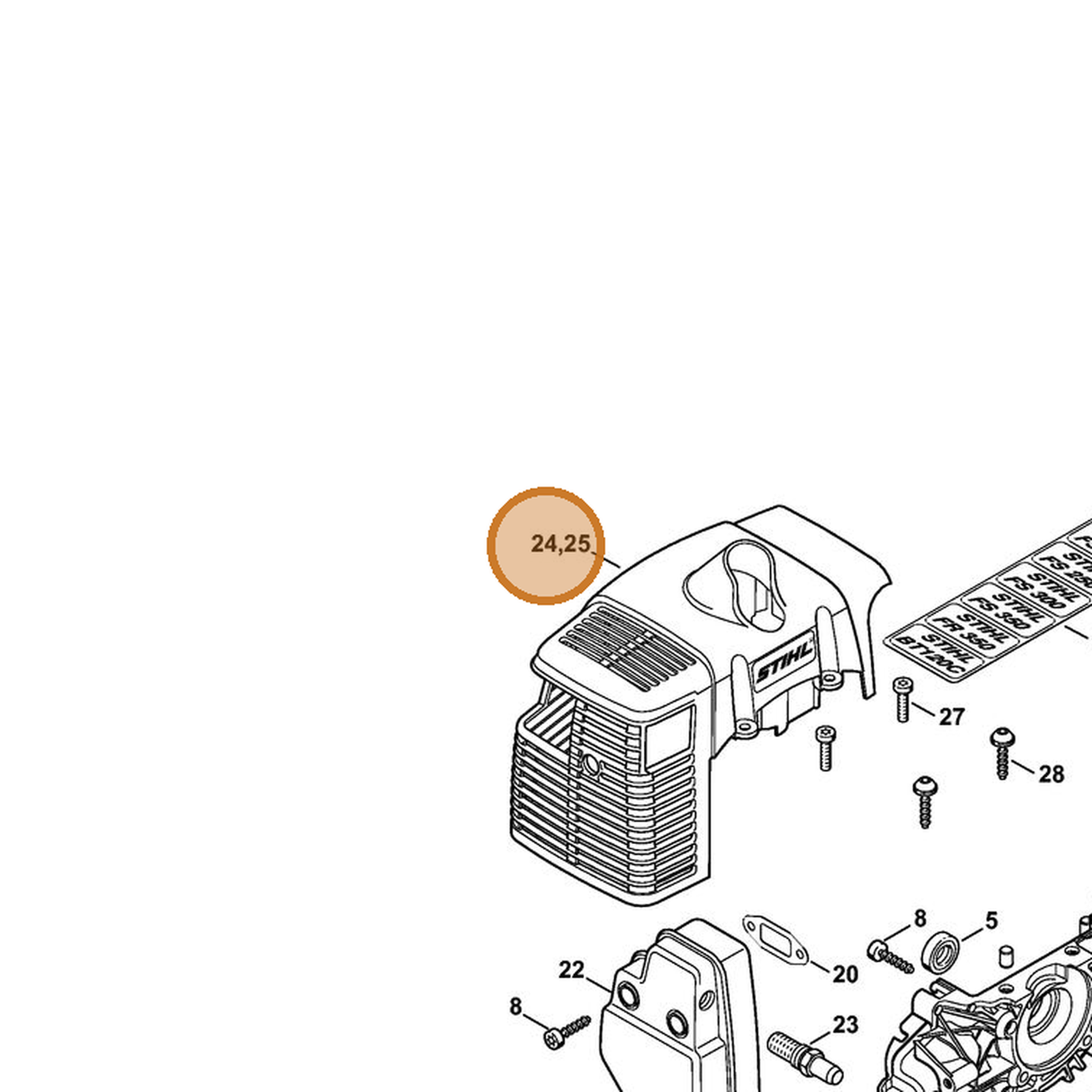 STIHL part 4134-084-0912 — IPL diagram snippet (6x zoom, amber highlight)