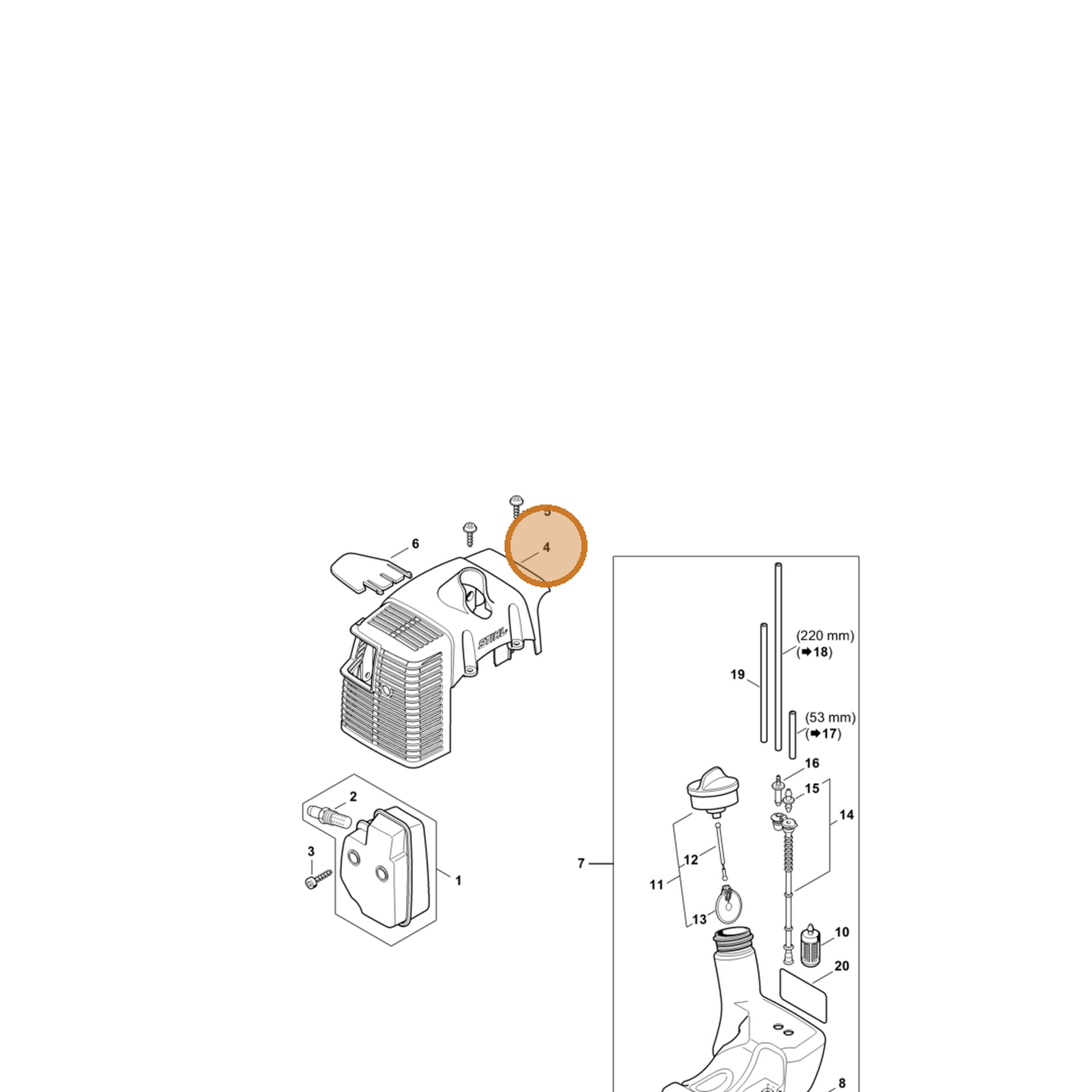 STIHL part 4134-084-0915 — IPL diagram snippet (6x zoom, amber highlight)