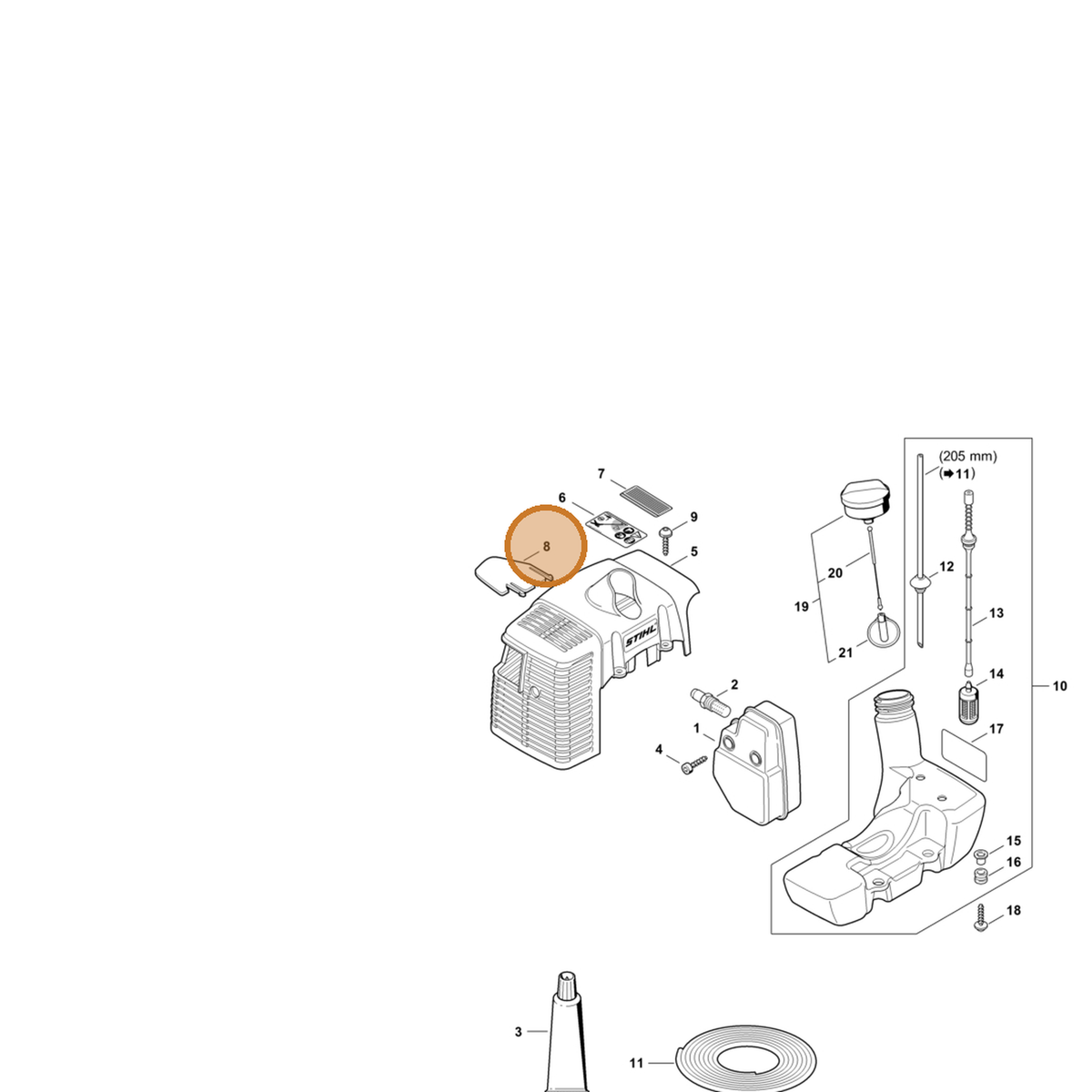 STIHL part 4134-084-6800 — IPL diagram snippet (6x zoom, amber highlight)