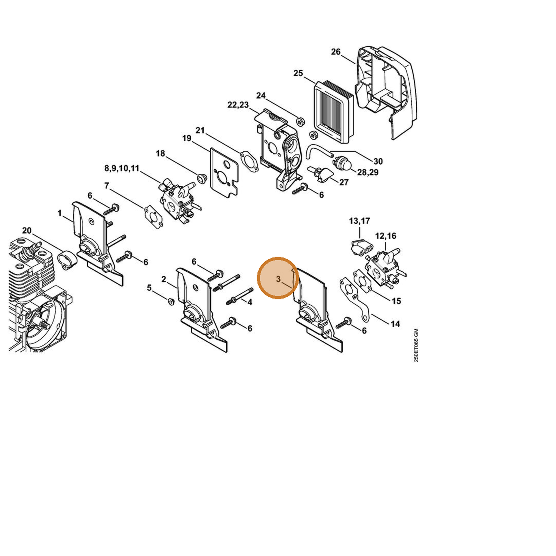 STIHL part 4134-120-0100 — IPL diagram snippet (6x zoom, amber highlight)