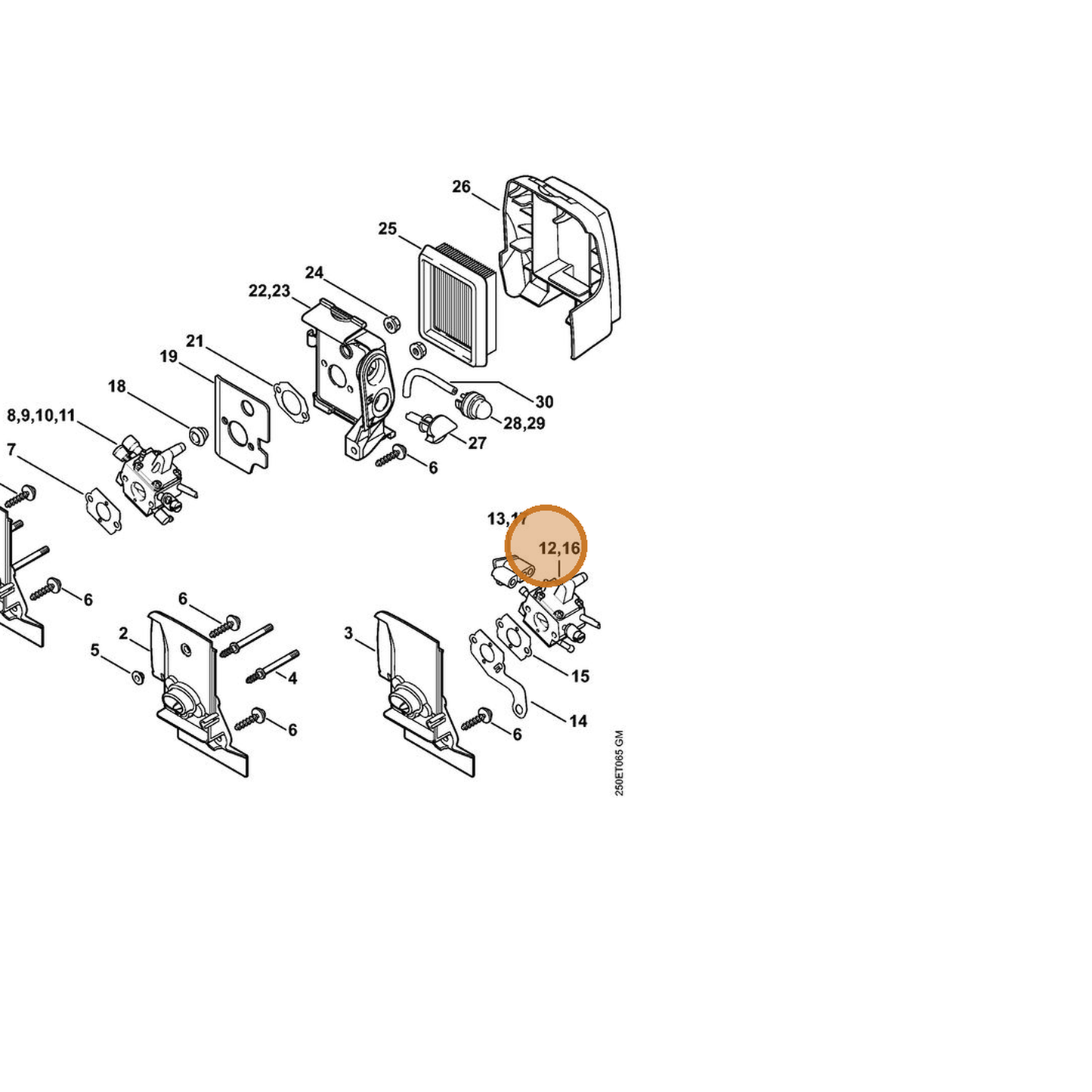STIHL part 4134-120-0651 — IPL diagram snippet (6x zoom, amber highlight)