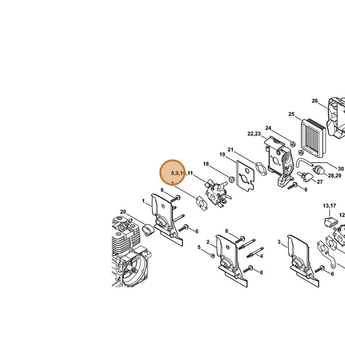 STIHL part 4134-120-0652 — IPL diagram snippet (6x zoom, amber highlight)