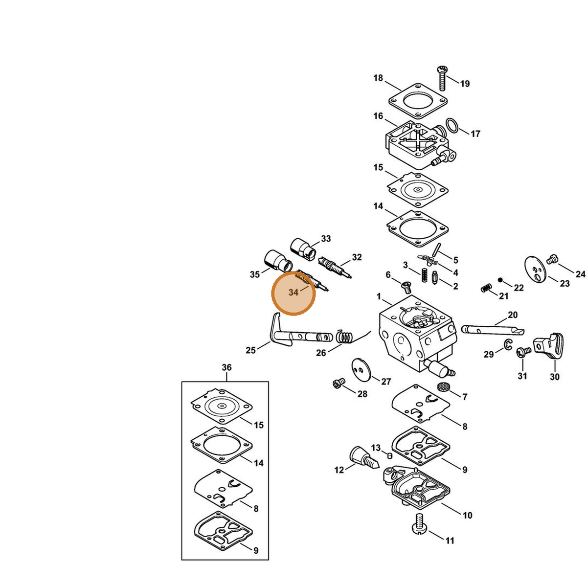STIHL part 4134-120-6803 — IPL diagram snippet (6x zoom, amber highlight)