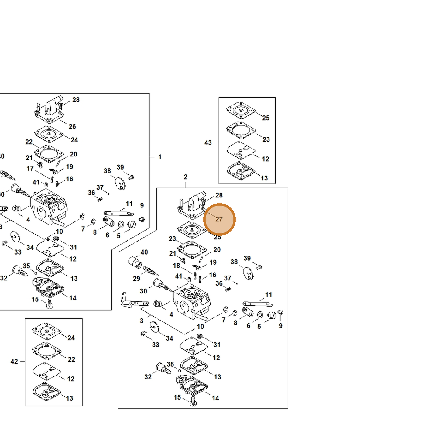 STIHL part 4134-121-0801 — IPL diagram snippet (6x zoom, amber highlight)