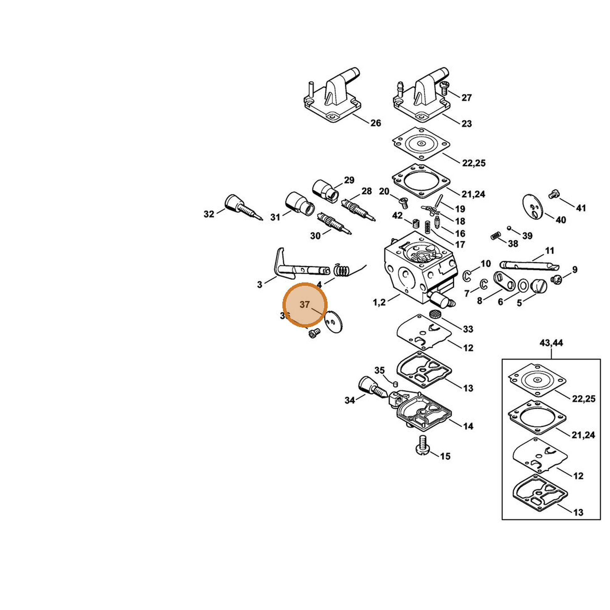 STIHL part 4134-121-3302 — IPL diagram snippet (6x zoom, amber highlight)