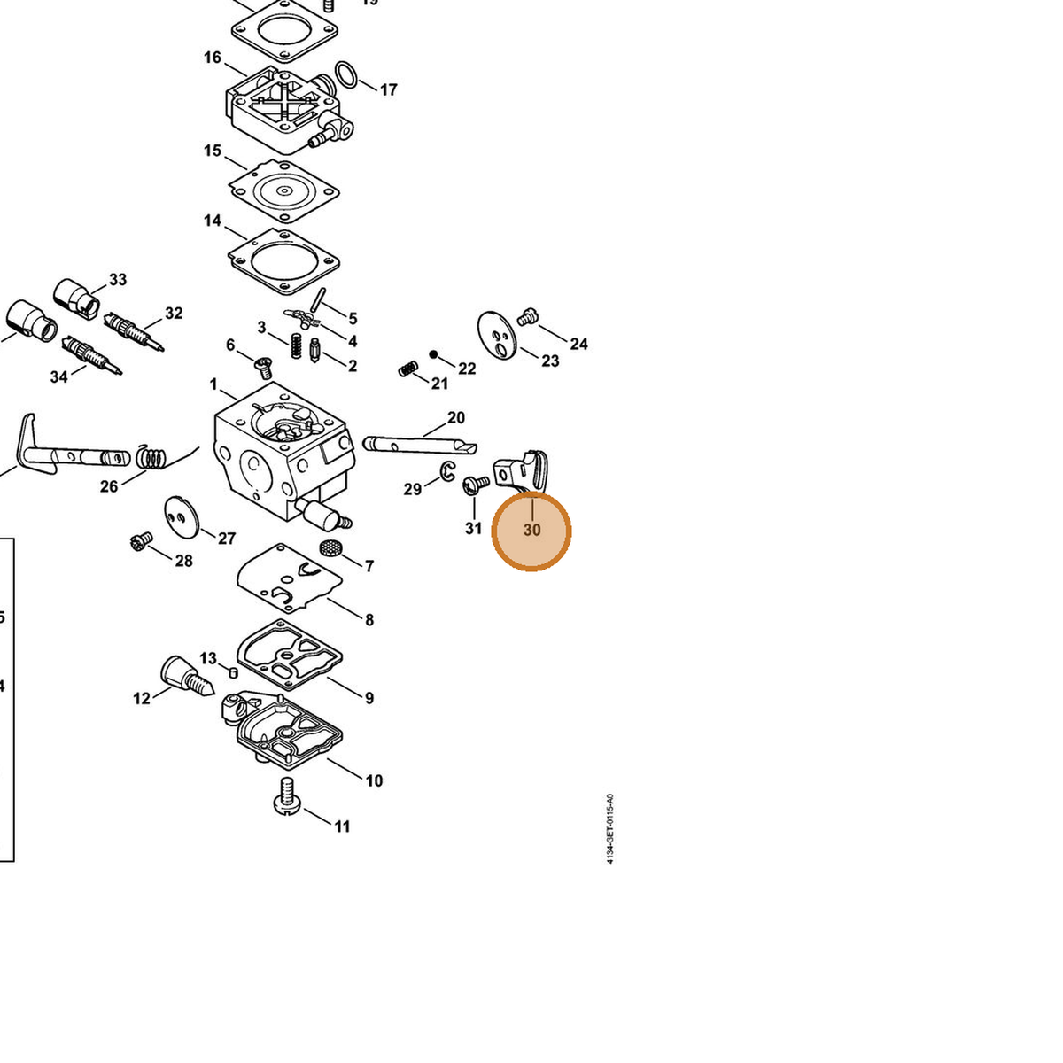 STIHL part 4134-121-3501 — IPL diagram snippet (6x zoom, amber highlight)