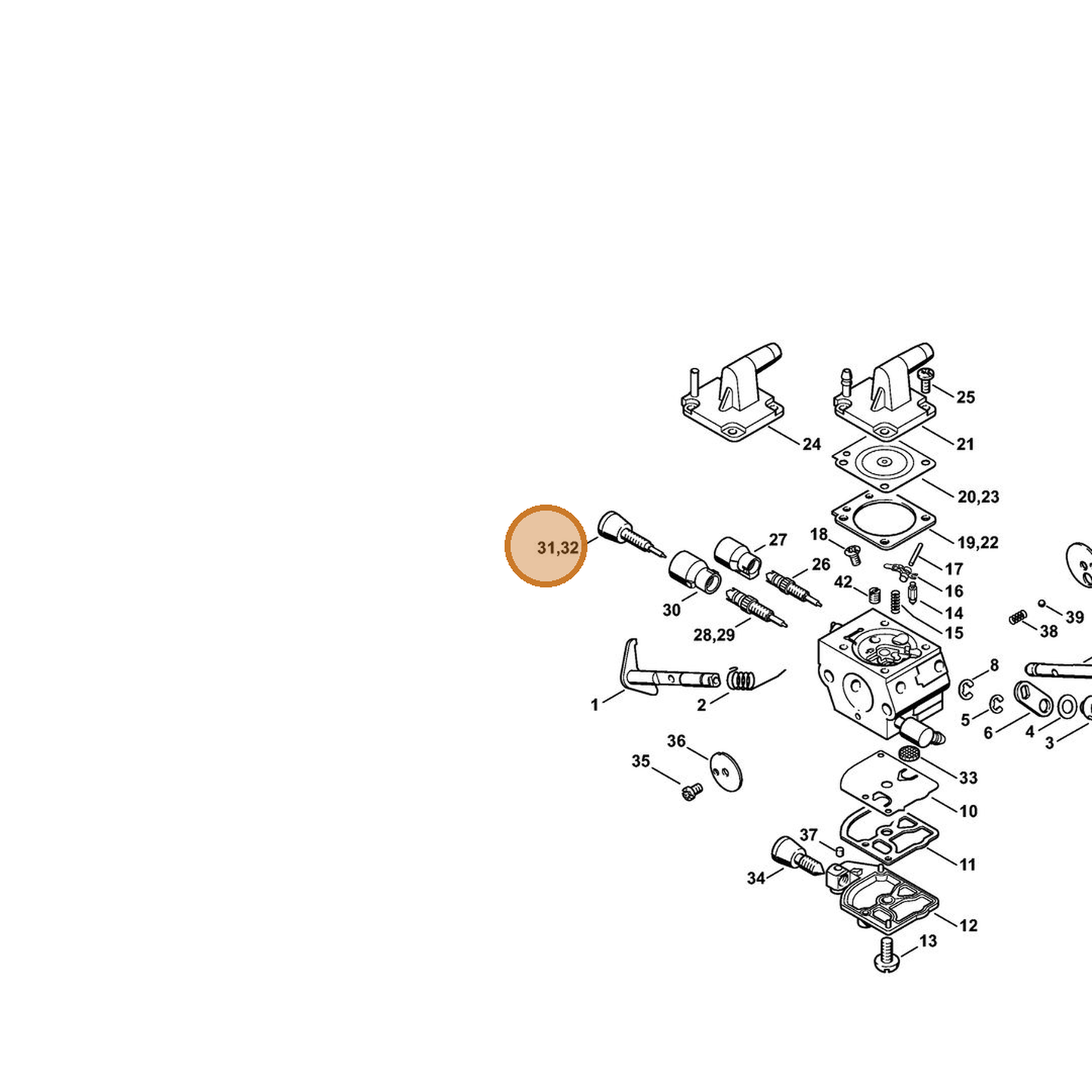STIHL part 4134-122-6801 — IPL diagram snippet (6x zoom, amber highlight)