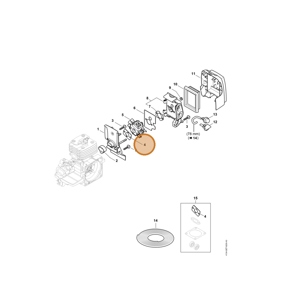 STIHL part 4134-129-0902 — IPL diagram snippet (6x zoom, amber highlight)